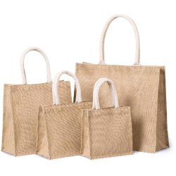 Sac réutilisable style cabas en toile de jute - grand modèle - Réf: KI0274 - Marque: Kimood