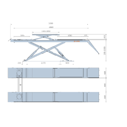 Pont ciseaux posé 4T + levage auxiliaire 3,5T ultra fin premium - 5000mm