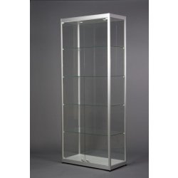 Vitrine haute argent l 80 cm portes battantes en façade et eclairage led