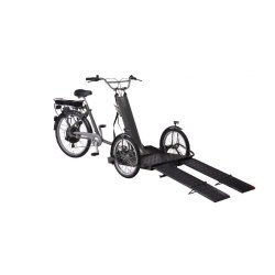 Triporteur électrique gris anthracite pour transporter un fauteuil roulant - Freins hydrauliques, moteur puissant 65 Nm