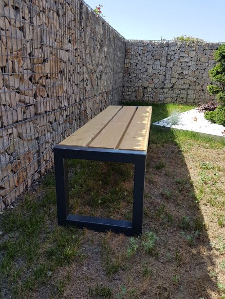 Banc public méridienne Miami Wood - Design Art Déco 1910, acier et bois, dimensions 150x45x45 cm_3