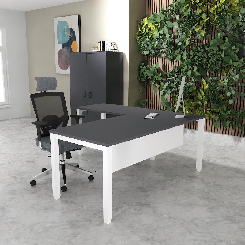 Bureau d'angle Tempo - Mobel Linea. - Blanc 9010, 180, Anthracite, Oui_0