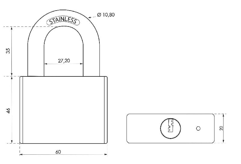 Cadenas à clé Rinox 60mm - Anse inox - 4 clés réversibles - Marque Thirard_2
