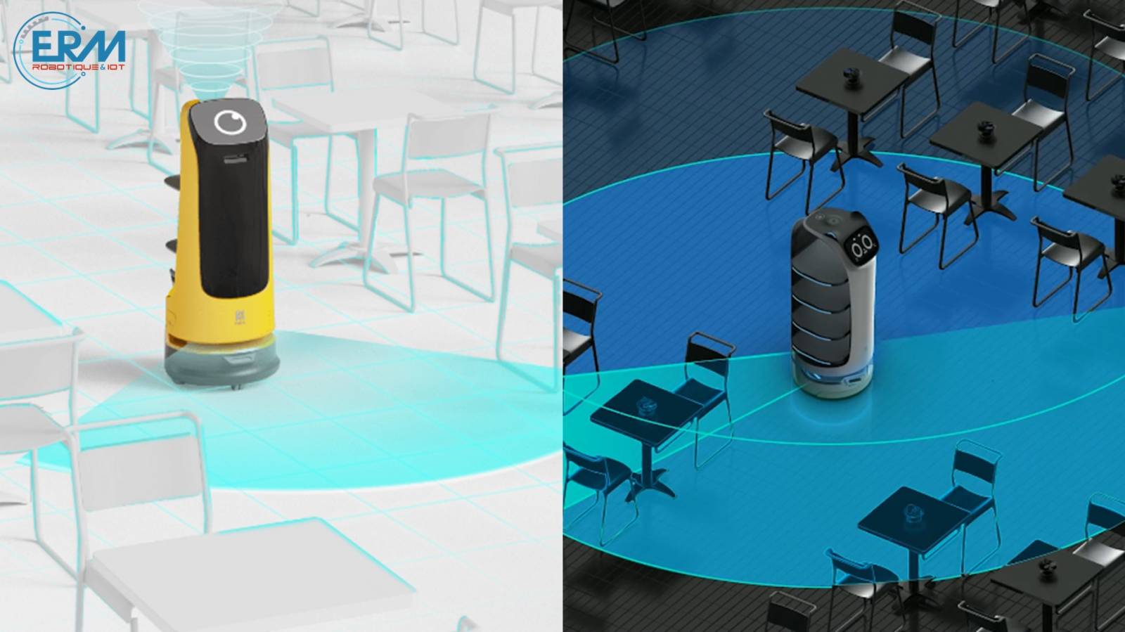 HellaBot et KettyBot animant un restaurant grâce à leurs fonctionnalités interactives