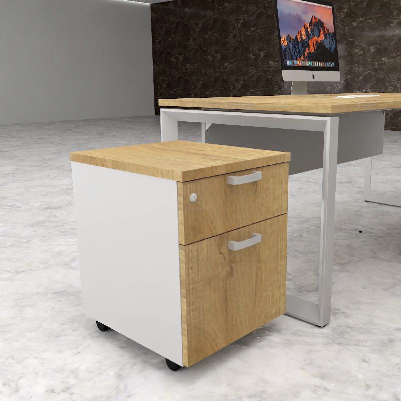 Caisson mobile avec tiroir pour dossiers suspendus - Mobel Linea - Gris aluminium, Chêne veiné_2