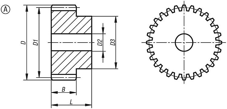 22400 - Engrenages en acier à denture droite - Norelem France - Nombre de dents : 12 à 30 - Denture fraisée - Angle de pression 20°_2