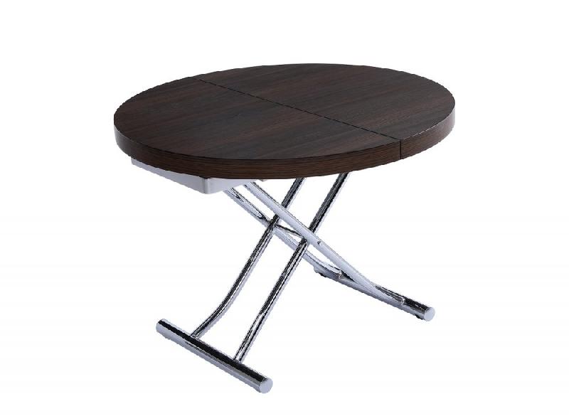 Table basse ronde relevable et extensible SATURNA Wengé - Diamètre 105 cm - Plateau extensible jusqu'à 135 cm_2