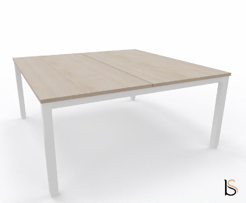 Bureau 2 personnes Tempo avec passe-câbles  - Mobel Linea - 160, Blanc, Acacia clair_3