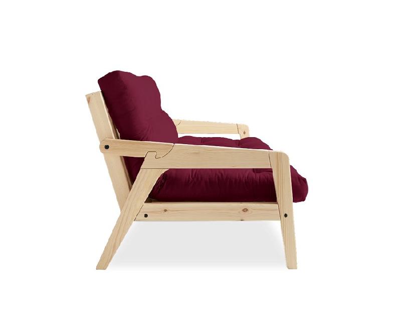 Canapé convertible futon Grab - Pin naturel - Coloris bordeaux - Couchage 130 x 190 cm - Style scandinave et rétro_2