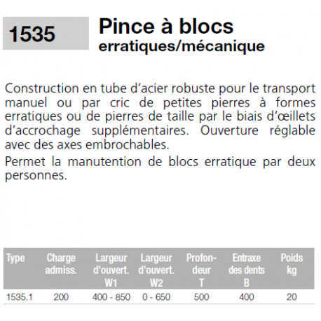 Pince pour blocs erratiques ou irréguliers cmu 200kg  référence 1535.1_2