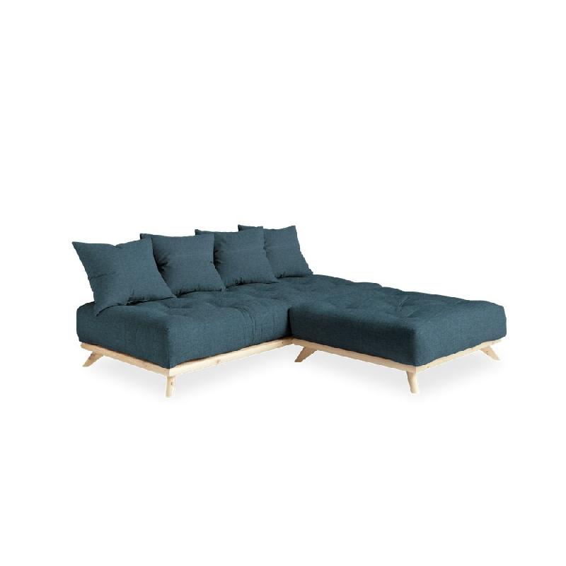 Canapé convertible futon Senza en pin naturel - Coloris bleu profond - Couchage 90 x 200 cm_2