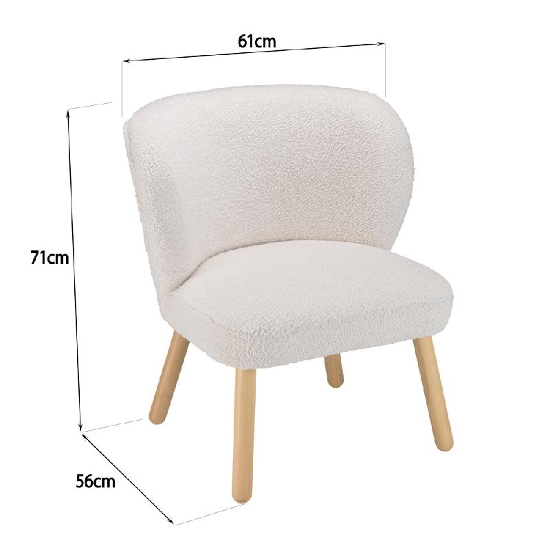 Fauteuil design Gothy blanc en tissu bouclette - pieds bois finition vernis nitrocellulosique_2