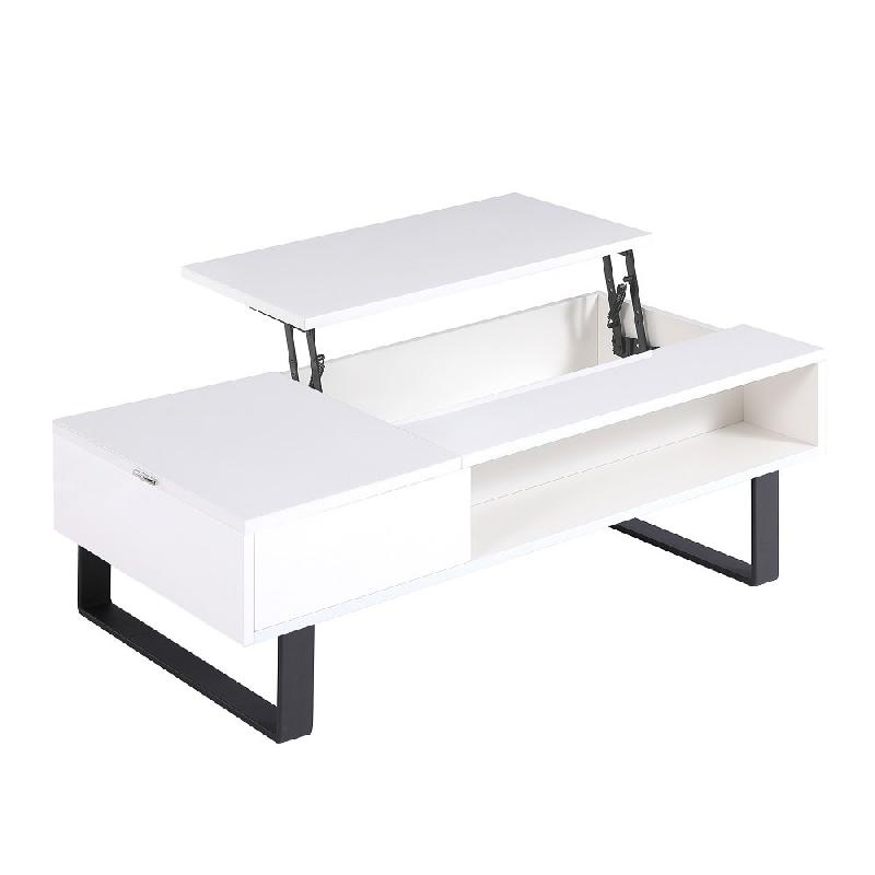Table basse relevable HAPPY 120x60cm - laqué blanc brillant, double plateau avec rangement et système de ressorts_2