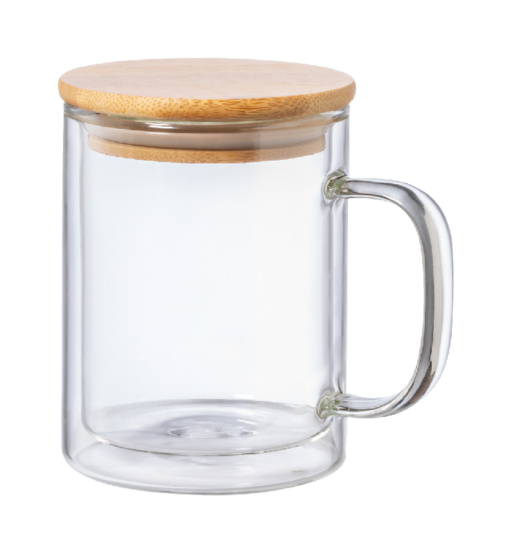 Mug isotherme en verre borosilicaté - double paroi avec anse et couvercle en bambou - 370 ml_2