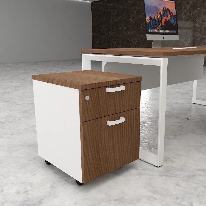 Caisson mobile avec tiroir pour dossiers suspendus - Mobel Linea - Blanc pastel, Acacia foncé_2