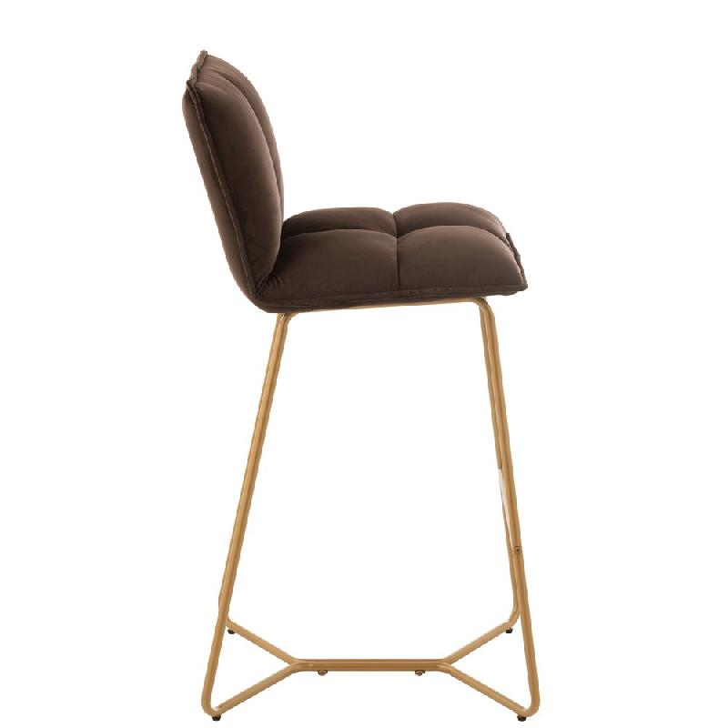 Chaise de bar Ratri - Velours marron foncé - Pieds métal couleur laiton - Confort et design tendance_2