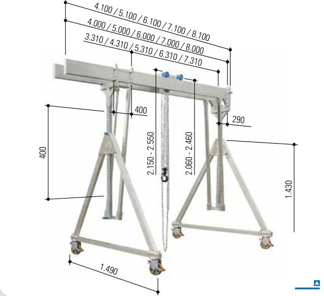 Portique mobile en aluminium - poutre double - Schilling - 1.000 kg et 1.500 kg - réglable en hauteur et longueur_2