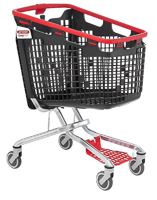 Chariot de Supermarché 160L - Base en acier zingué - Panier en polypropylène gris foncé RAL 7021 - Roulettes diamètre 120mm - Normes TUV_2