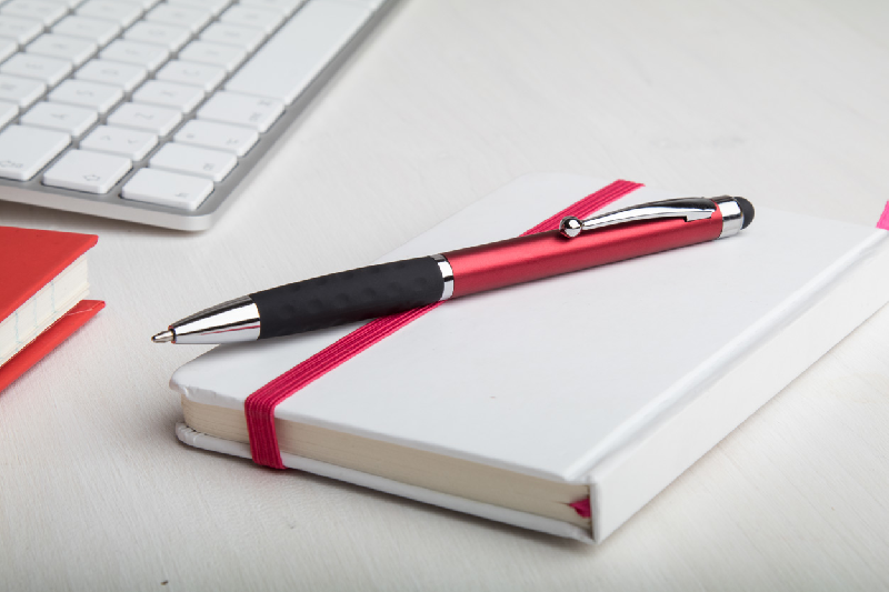 Stylo à bille en plastique - stylet avec grip caoutchouc - encre bleue - couleur rouge_2