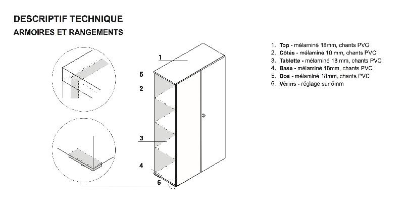 Armoire haute avec portes battantes Mito - MDD - Noir brillant, Sycomore foncé_2