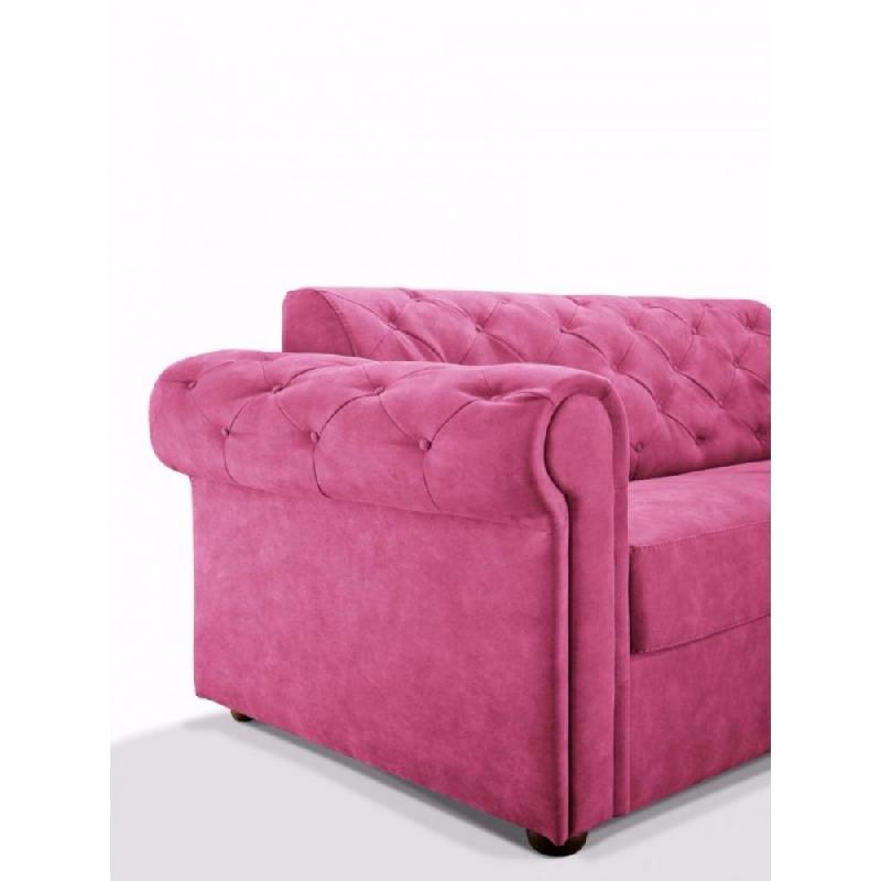 Canapé 2-3 places Chesterfield Magnum convertible - Sommier lattes - Matelas 18 cm - Tissu tweed rose - Couchage 120 cm_2