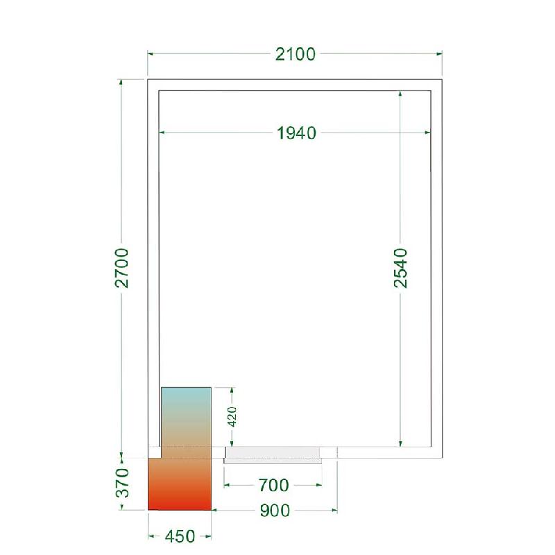 Chambre froide positive 10,05 m3 (2100 x 2700 x 2200 mm) avec monobloc de paroi_2