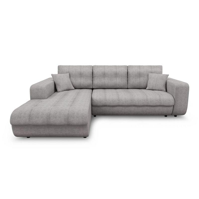 Canapé d'angle à gauche convertible ZELI gris clair - design scandinave avec coffre de rangement et coussins d'appoint_2