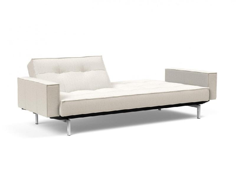 Innovation Living - Canapé Splitback pieds chromés avec accoudoirs - Convertible lit 115x210 cm - Tissu bouclé Off White_2