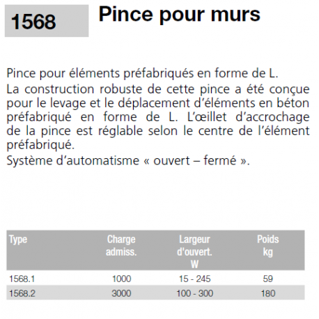 Pinces pour murs béton en l eichinger de 1 & 3 tonnes.  Référence 1568.2_2