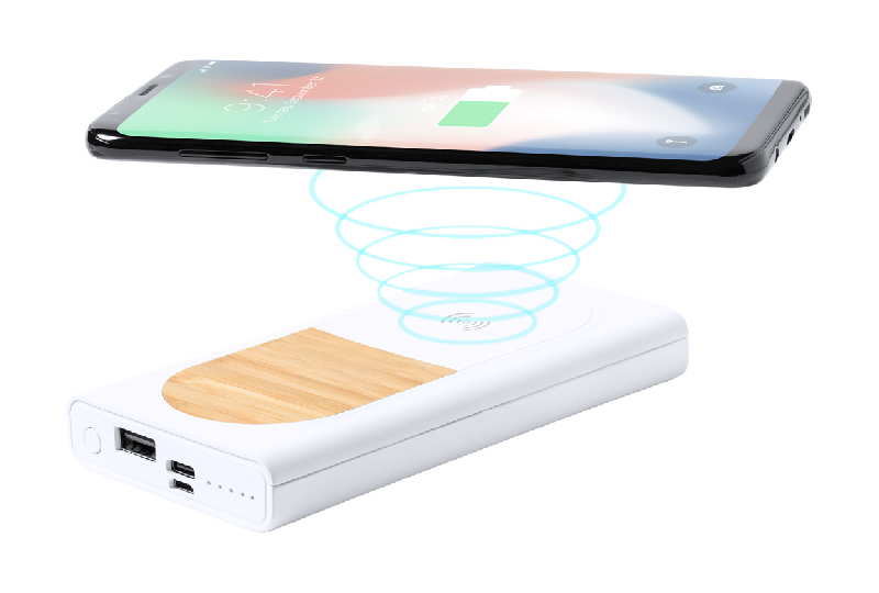 Power bank en PLA et bambou - 8000 mAh - Chargeur rapide sans fil 15 W - USB et USB-C_2