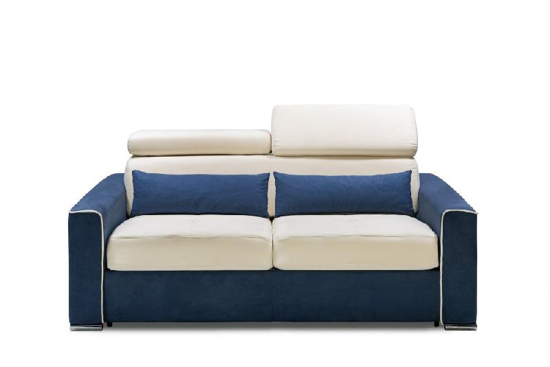 Canapé convertible express Canberra 140 cm - Matelas 16 cm bicolore microfibre ivoire et bleu cobalt - Fabrication italienne_2