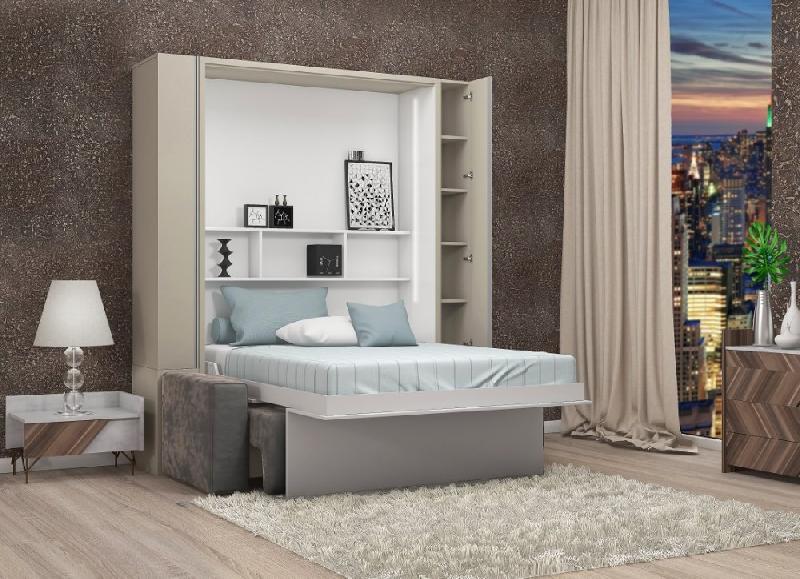 FALCON SOFA - Armoire lit escamotable avec canapé et rangements intégrés - Couchage 140 x 200 cm - LED et sommier 34 lattes_2