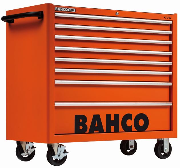 Servante classique C75 - 8 tiroirs, orange, 986x501x1100 mm - Lock & Go, roues silencieuses - 1475KXL8_2