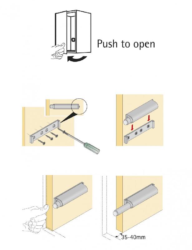 Lot de 2 systèmes d’ouverture pour portes sans poignées - Plastique brut - HETTICH, l.60 mm_2