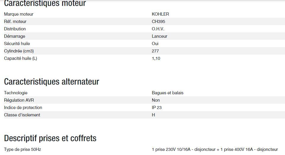 Perform 5500 T XL groupe électrogène - Kohler - Gamme Perform - Puissance max 4.50 kW / 5.60 kVA - 50 Hz_2