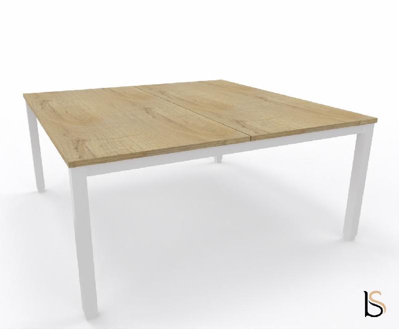 Bureau 2 personnes Tempo avec passe-câbles  - Mobel Linea - 160, Blanc, Chêne veiné_3