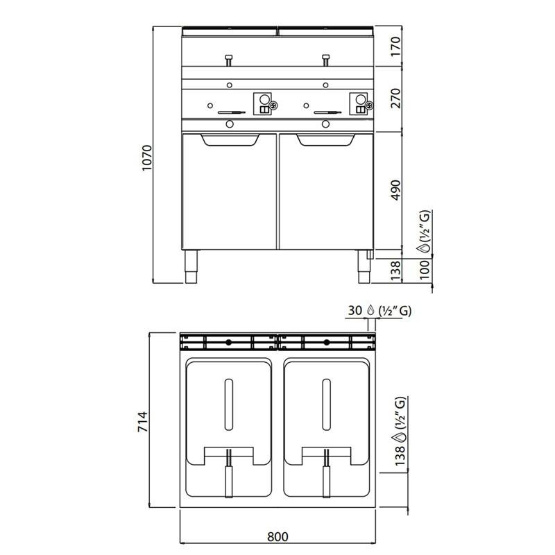 Friteuse à gaz professionnelle 2x10 litres sur meuble_2