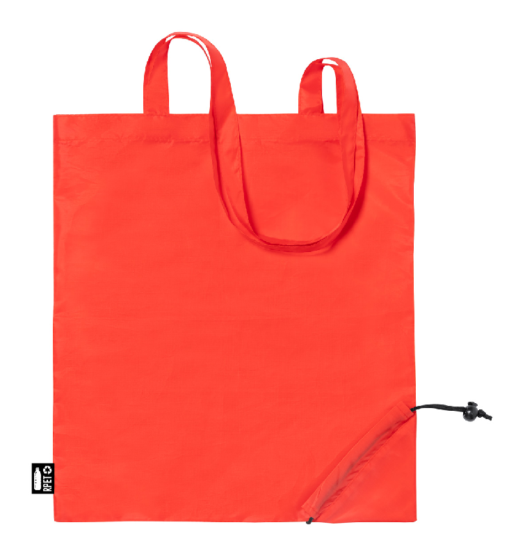 Sac shopping pliable en RPET - Polyester RPET 190T labélisé - Anses longues - Couleur rouge_2