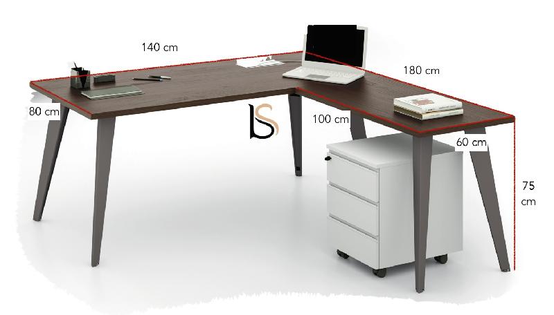 Bureau avec retour Pigreco - MARTEX - 140, Noyer, Droite, Titane_2
