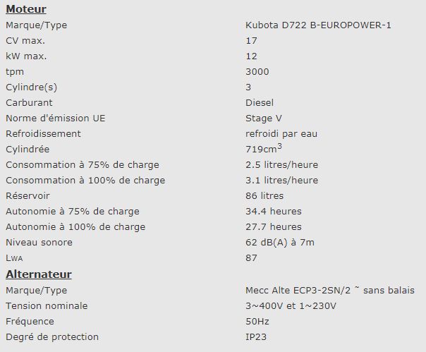 EPSR11-3TDE - 991011023 - Groupe électrogène industriel insonorisé - Europower - 3000tpm, 50Hz, moteur diesel Kubota 4 temps_2