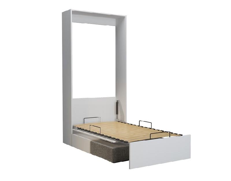 Armoire lit escamotable Dynamo Sofa - canapé intégré - blanc et tissu gris - couchage 90x200 cm_2
