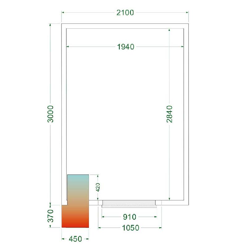 Chambre froide positive 11,24 m3 (2100 x 3000 x 2200 mm) avec monobloc de paroi et porte 850_2