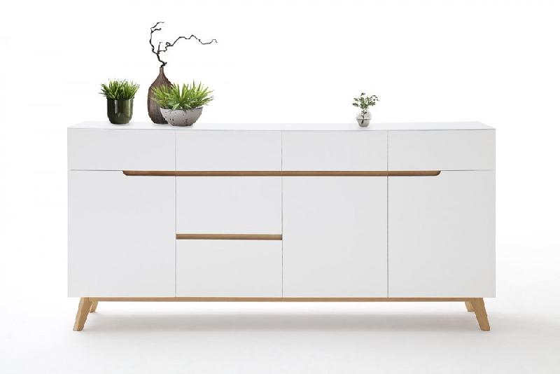 Buffet Cachan blanc laqué mat - 6 tiroirs, 3 portes, piétement en chêne massif_2