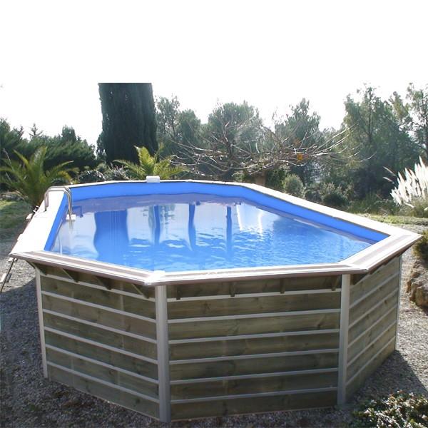 Piscine bois octogonale SIAYAN - 7,30 x 4,20 x h. 1,29 m - Panneaux prémontés et filtration incluse_2