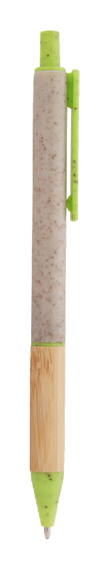 Stylo à bille écologique - Paille de blé et grip bambou - Encre bleue - Couleur verte_2