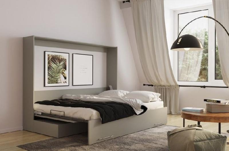 Armoire lit escamotable VERTIGO SOFA gris - canapé 4 coussins - couchage 160x200 cm_2