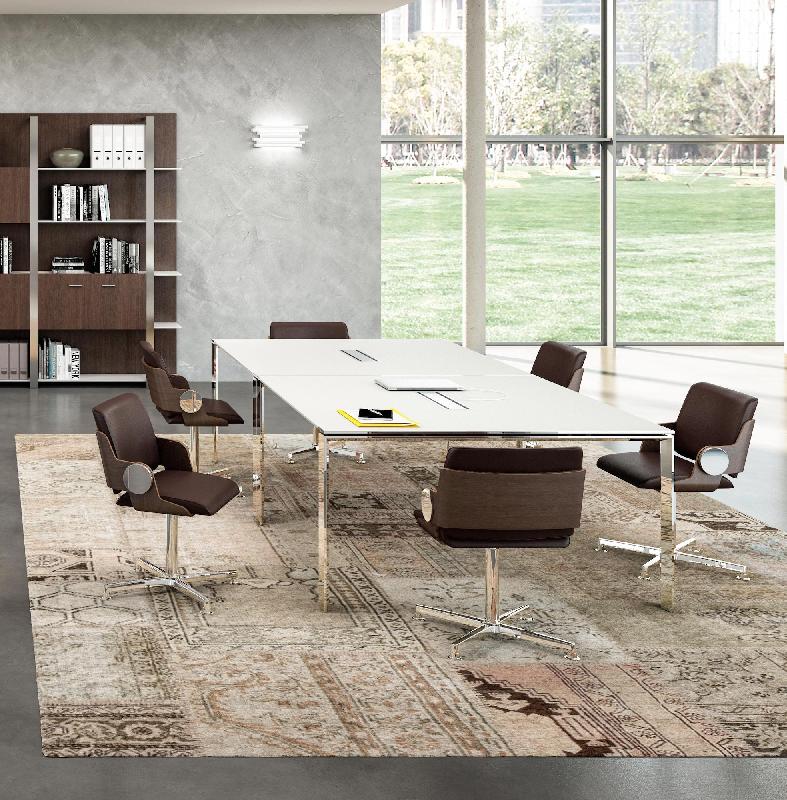 Table de réunion en verre X7 - Officity - Chromé, Blanc, 320_2