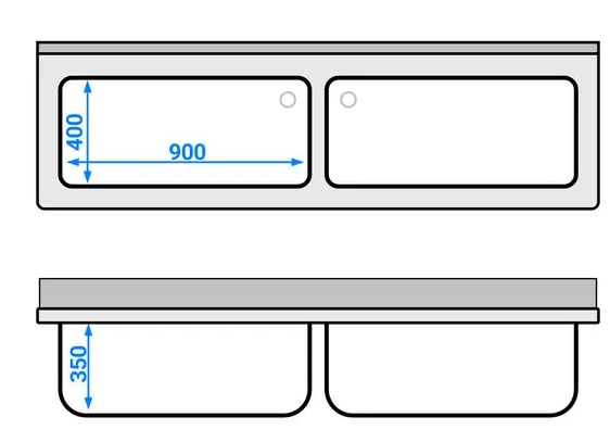 Plonge batterie 200x60cm sur meuble 2 cuves_2