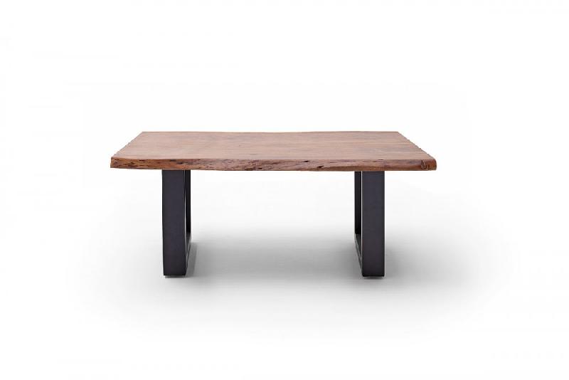 Table basse Claren - Plateau en acacia teinté noyer 110 cm - Piétement en U laqué anthracite_2