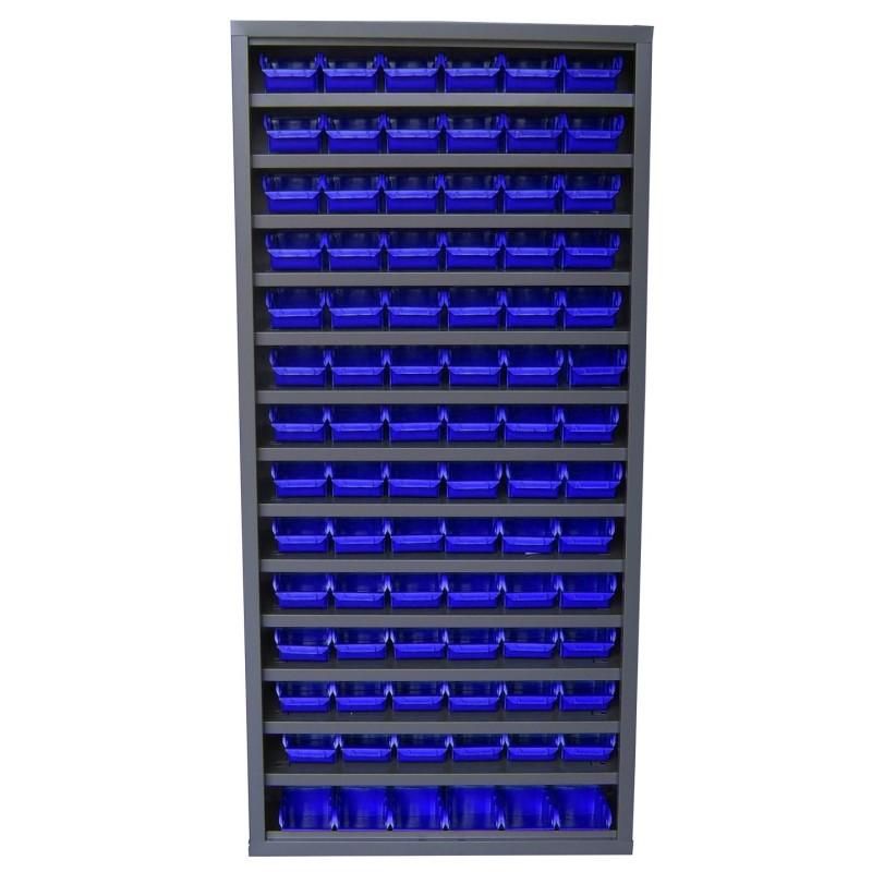 Armoire à bacs avec portes verrouillables - 40 bacs polypropylène, structure acier - Sans portes / Bleu / 40 x 4L_2
